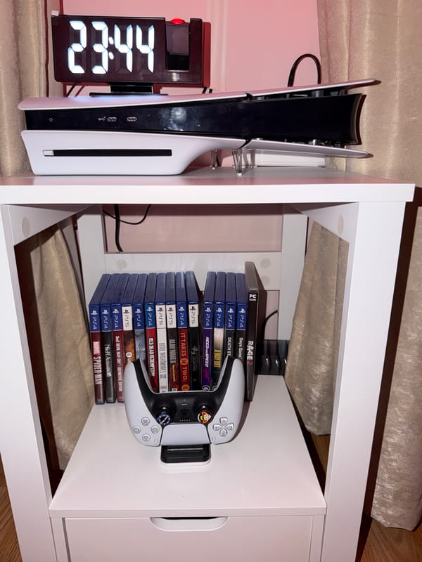 Late-night football and gaming setup in a Pleven home