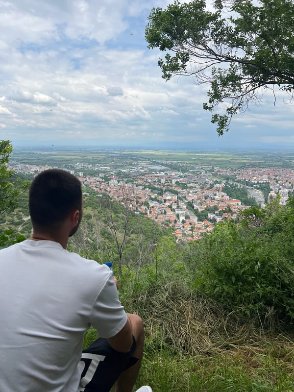 Tourist captures scenic views from Asen's Fortress, Asenovgrad Bulgaria