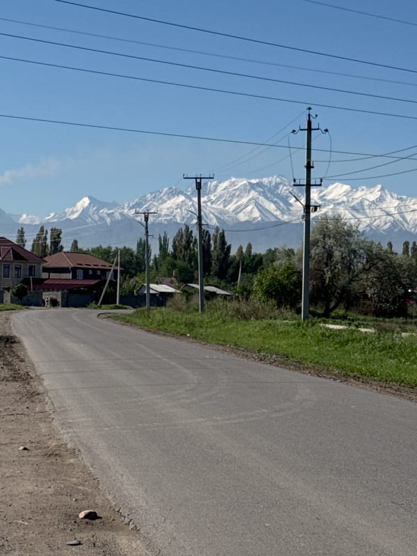 Residential street scene documented in Alamüdün, Kyrgyzstan