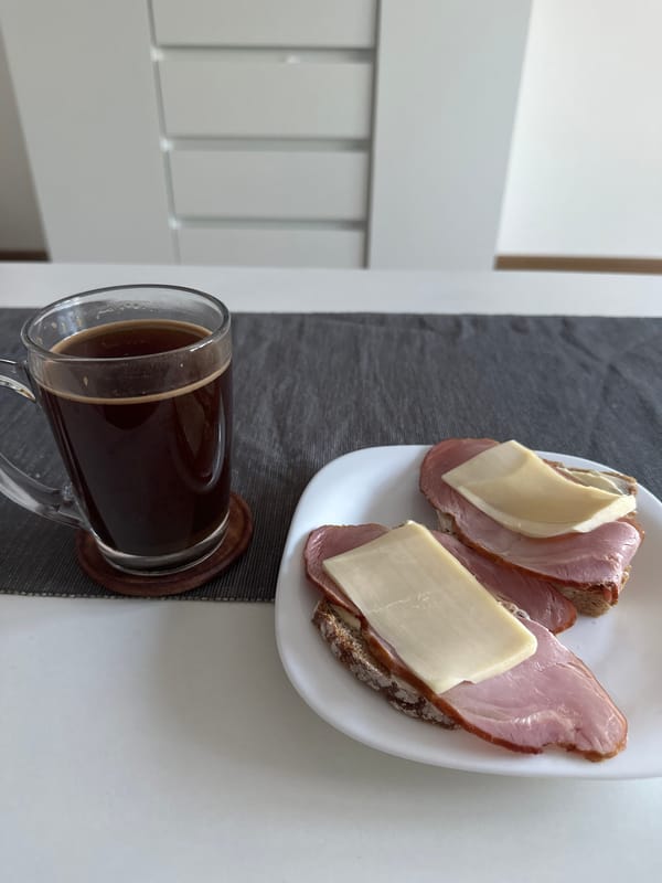 Morning coffee on a white table in Dziekanów Leśny