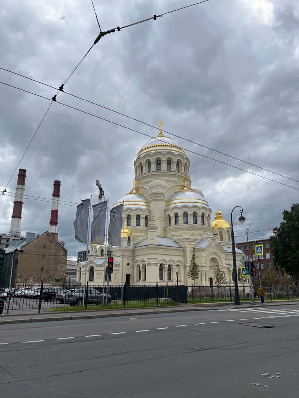 Kronstadt's Naval Cathedral of Saint Nicholas under cloudy skies