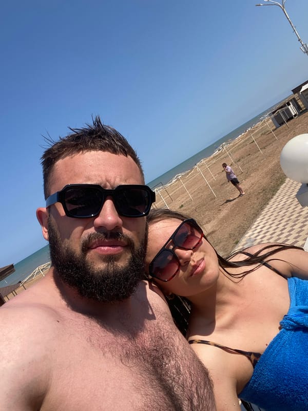 Beachside selfie moment in Derbent, Russia