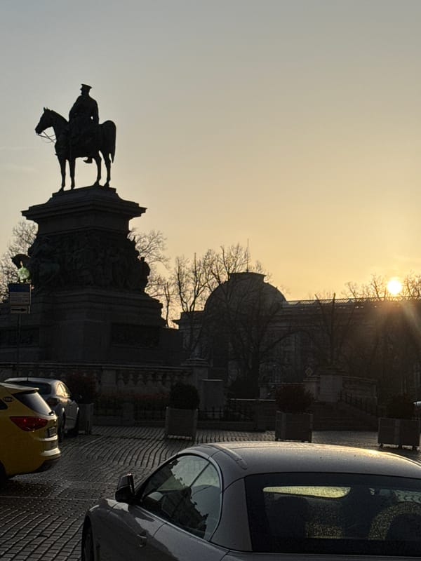 Urban sunrise/sunset scene captured in portrait mode