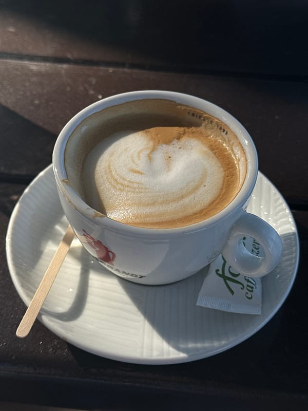 Cappuccino with latte art on a wooden table in Montenegro