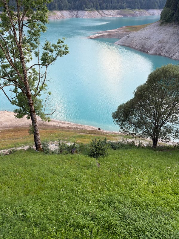 Turquoise alpine reservoir and mountain views, Lateis, Italy