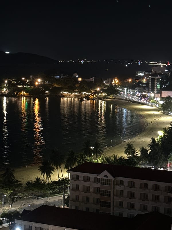 Nha Trang's lit-up coastline and skyline at night