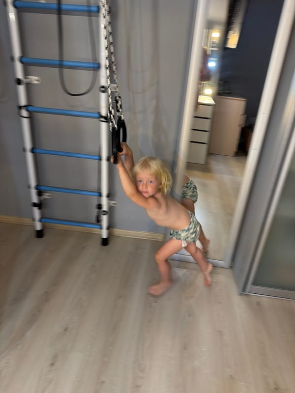 Toddler on gymnastics rings, hydrangea bouquet selfies, Sochi