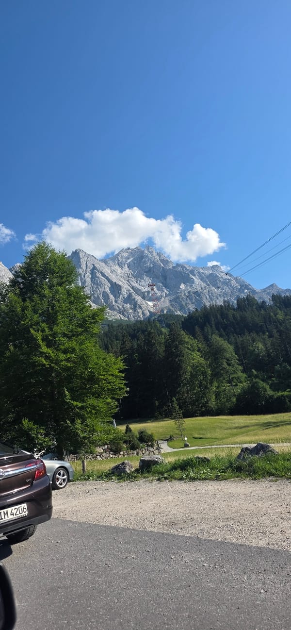 Zugspitze range on a clear day, Grainau roadside stop