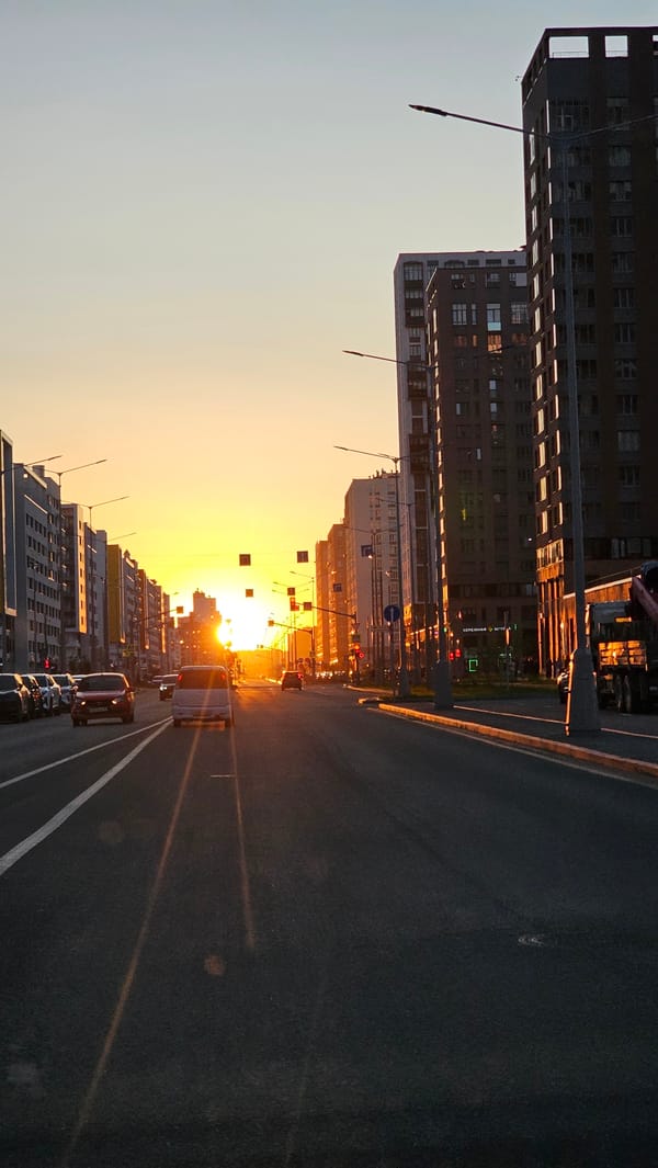 Golden hour light over a Yekaterinburg street