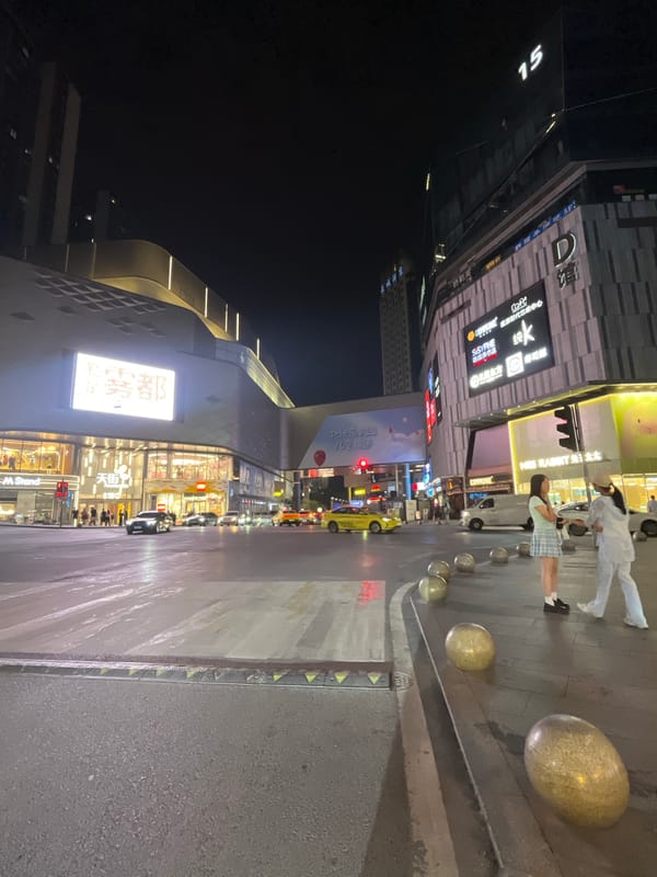 Nighttime commercial district scenes captured in Yuzhong District