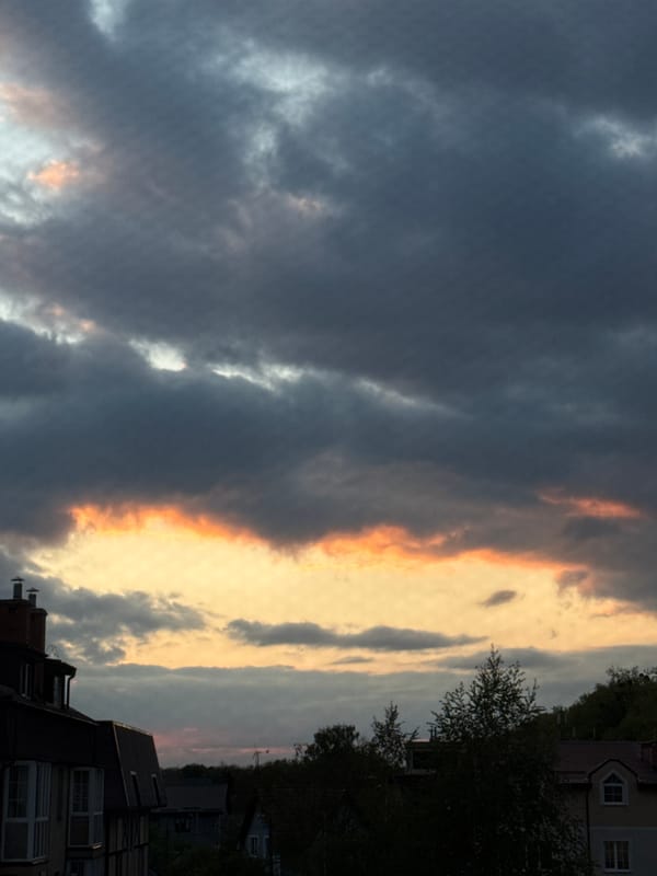 Dramatic sunset breaks through heavy clouds over Kaliningrad