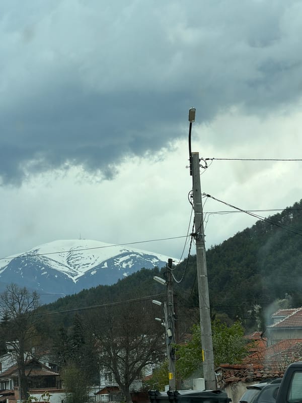 Overcast day documented in Kalofer, Bulgaria with mountain views