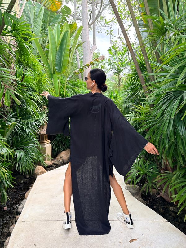 Black kimono robe on a jungle path in Ko Samui