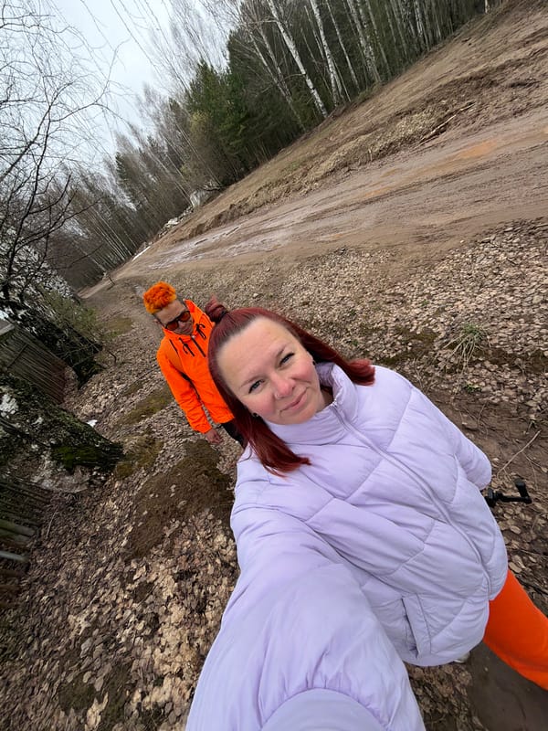 Couple explores waterfront areas in Chaikovsky, Russia