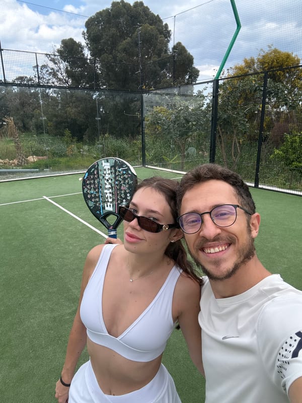 Couple shares playful moments at Larnaca paddle tennis court