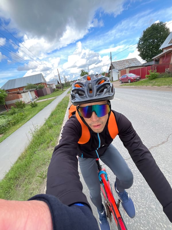 Cyclist takes selfie during daytime ride in Chaikovsky, Russia