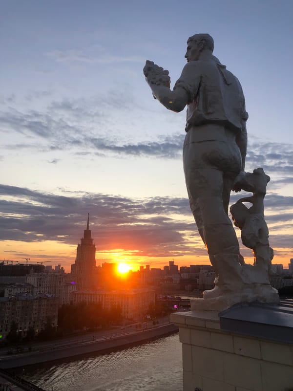 Moscow skyline and monuments at sunset, July 2026