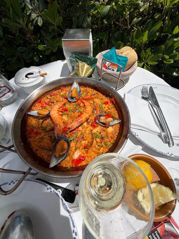 Seafood paella lunch served at coastal restaurant in Benalmádena