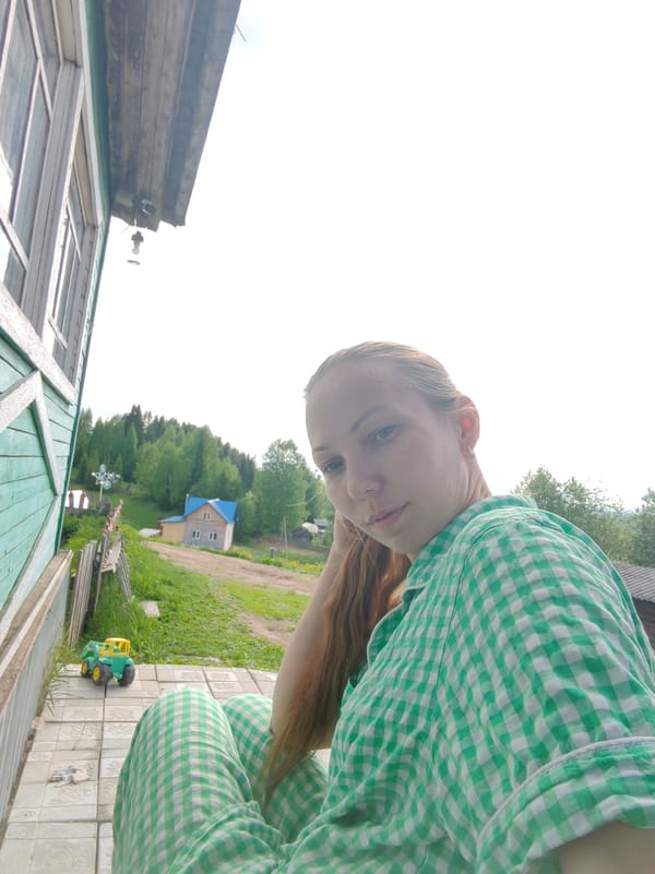 Rural domestic moments captured in Russian village morning