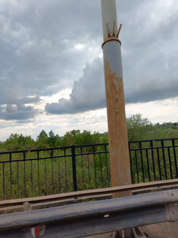 Rusted roadside pole documented in Vladimir, Russia