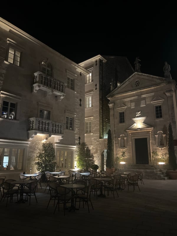Evening life documented in historic Perast, Montenegro waterfront town