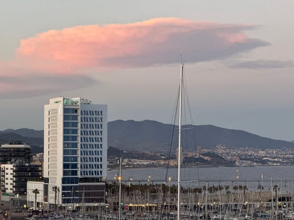 Marina scene captured at dusk in Badalona, Spain