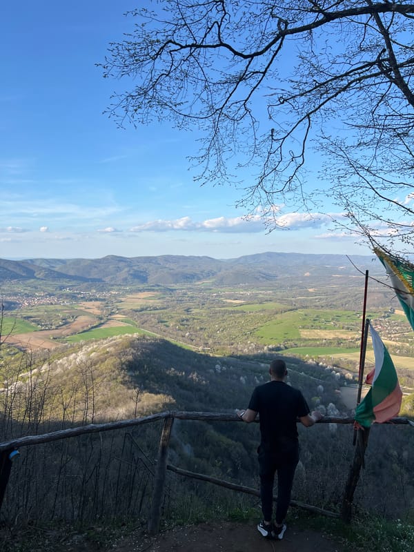 Person visits scenic overlook in Elena, Bulgaria