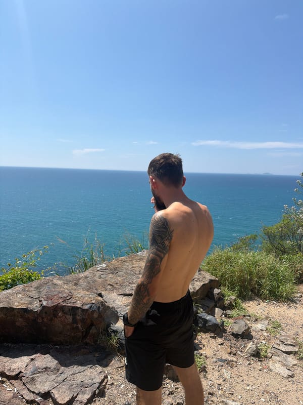 Man photographed on coastal cliffs in Nha Trang, Vietnam