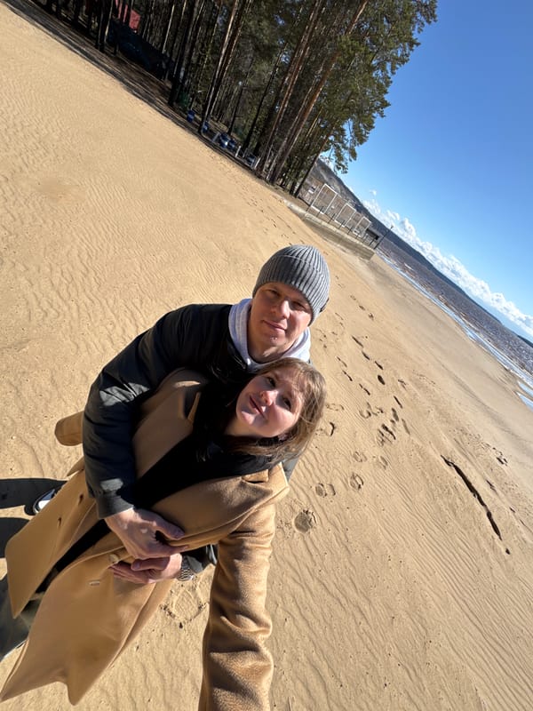 Couple enjoys beach outing in Polazna, Russia