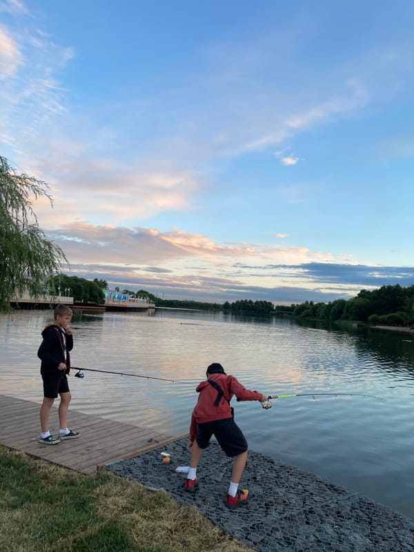 Summer evening at a Moscow waterfront park