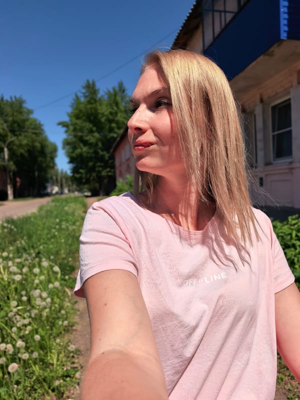 Woman in pink documented during morning walk in Sterlitamak