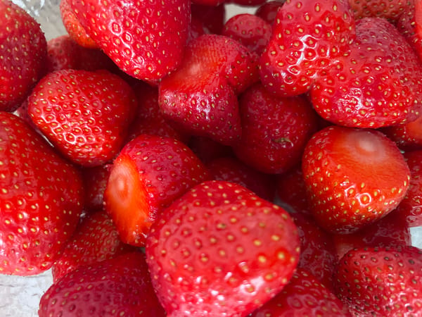 Fresh strawberries and cherries, up close in Brovary