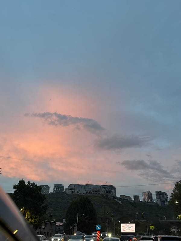 Dusk cityscape captured in Yerevan, Armenia