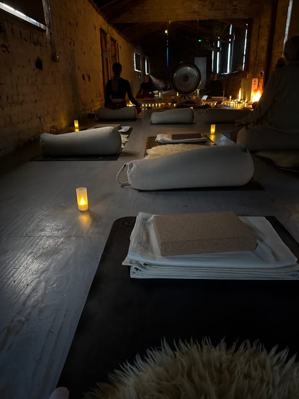 Evening yoga session captured at Brighton studio