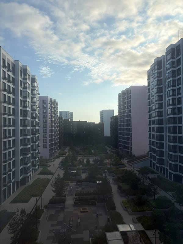 Inside and outside a new residential complex in Kommunarka
