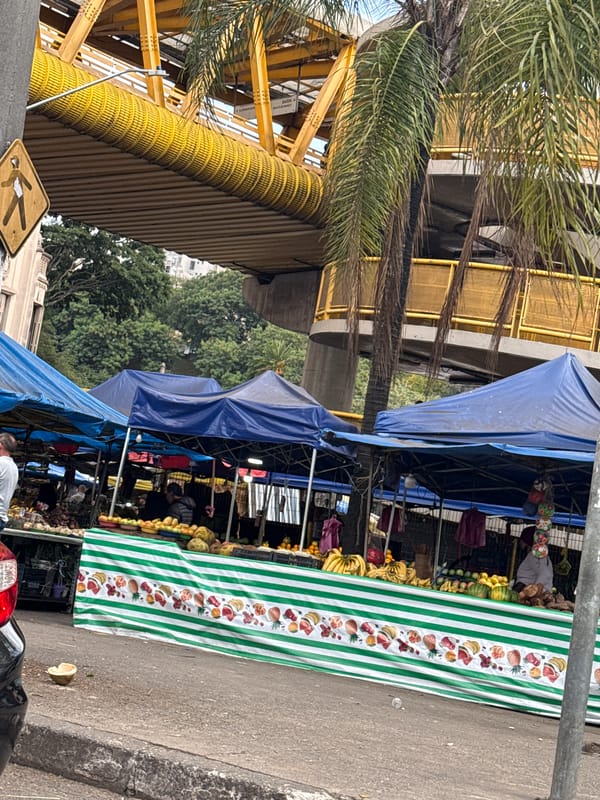 Busy outdoor market draws crowds in São Paulo intersection