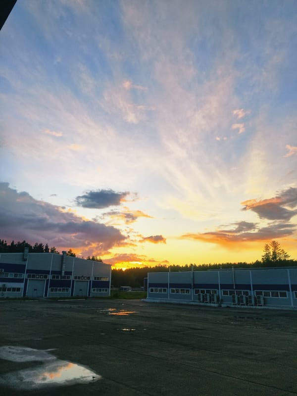 Twilight industrial buildings documented in Noviy, Russia