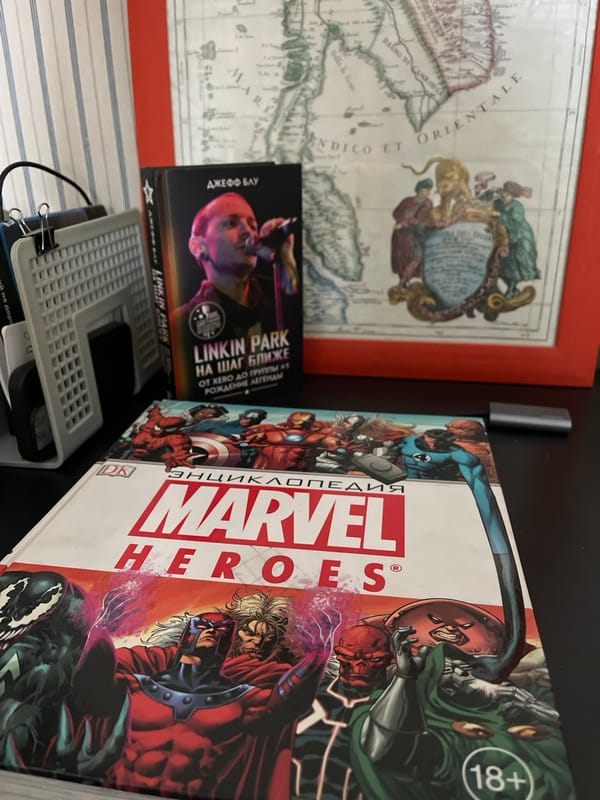 Books and memorabilia arranged on desk in Krasnoyarsk