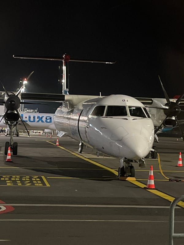 White turboprop airliner spotted parked at Luxembourg airport overnight