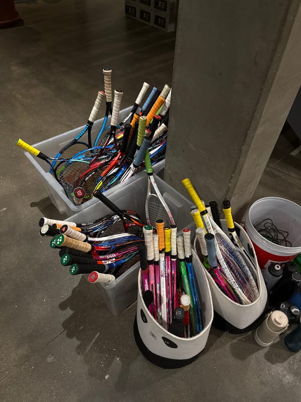 Tennis rackets stored in containers in Sofia