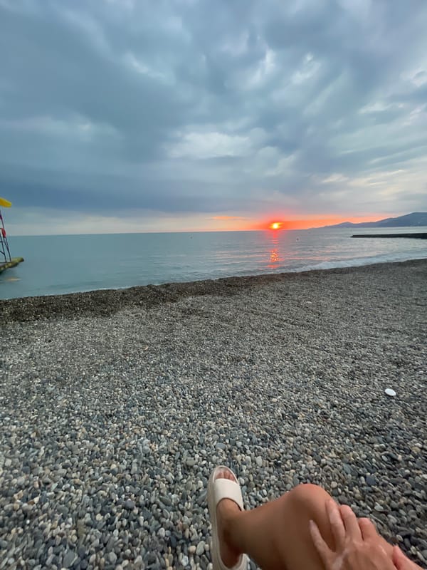 Sunset evening on Sochi's Black Sea pebble beach