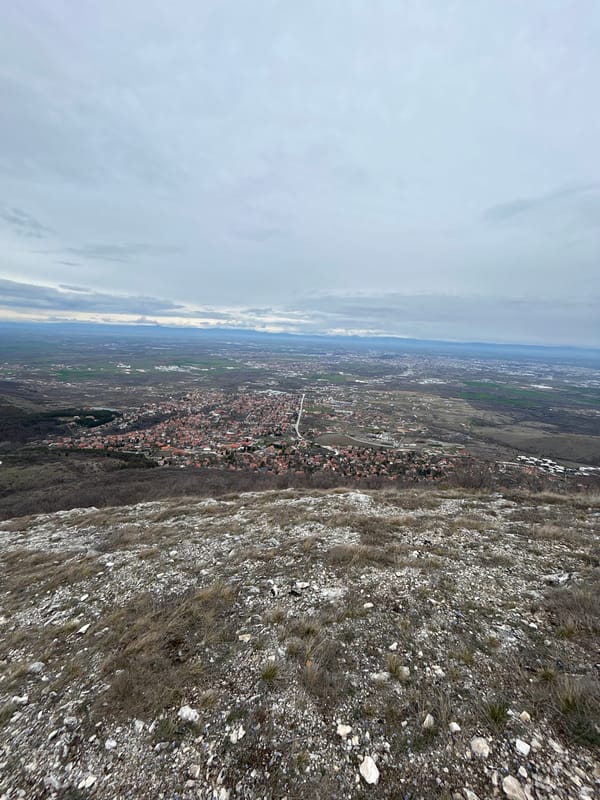Aerial view captured of Markovo landscape and cityscape