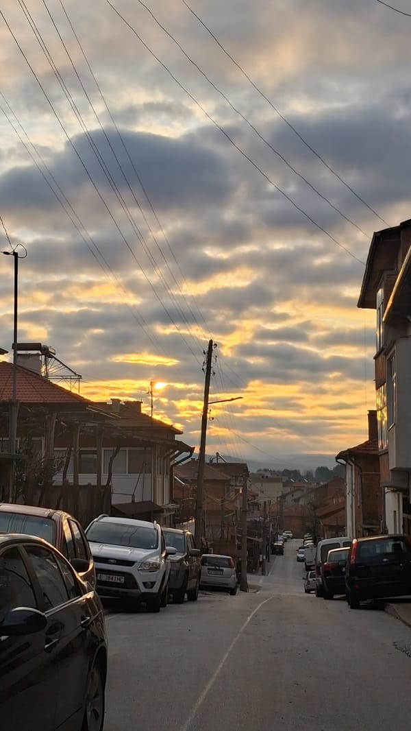 Early morning street scene captured in Goce Delcev, Bulgaria