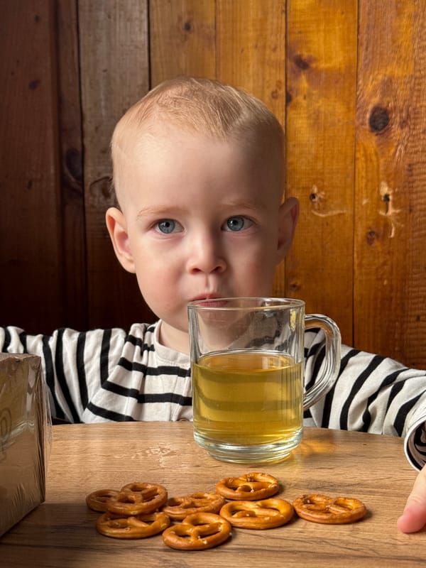 Toddler enjoys late-night snack in rural Russian village