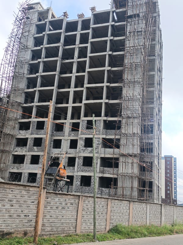 Morning scenes of construction and social gathering in Nairobi