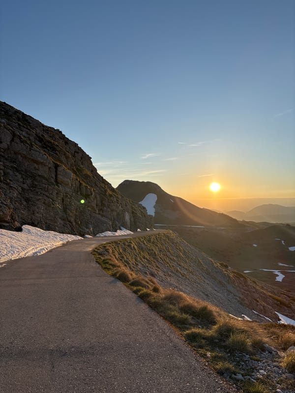 Sunset drive captured through snowy Montenegro mountains near Pašina voda