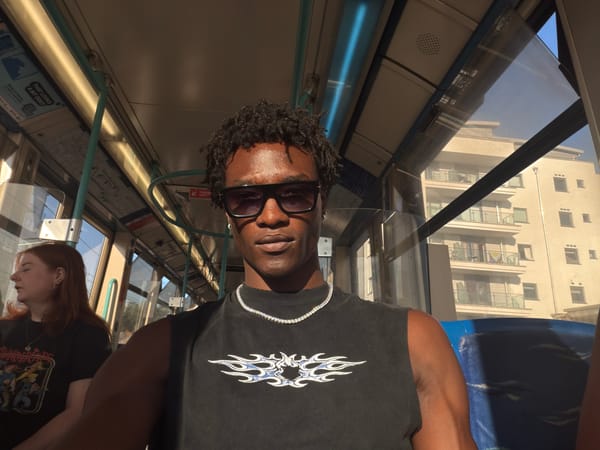 Candid bus portraits, London, flame graphic tee
