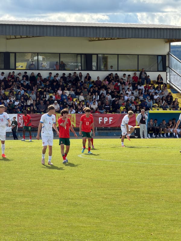 Soccer match played at municipal stadium in Bragança, Portugal