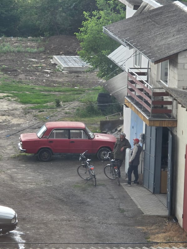 Dubno neighborhood: mixed housing, garages, and Soviet-era architecture