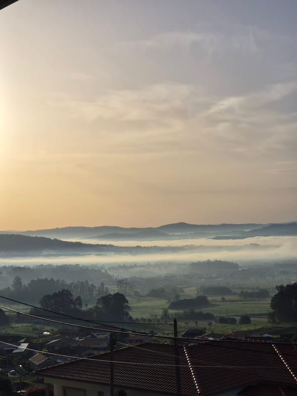 Sunrise observed over mountainous landscape in Barcelos, Portugal
